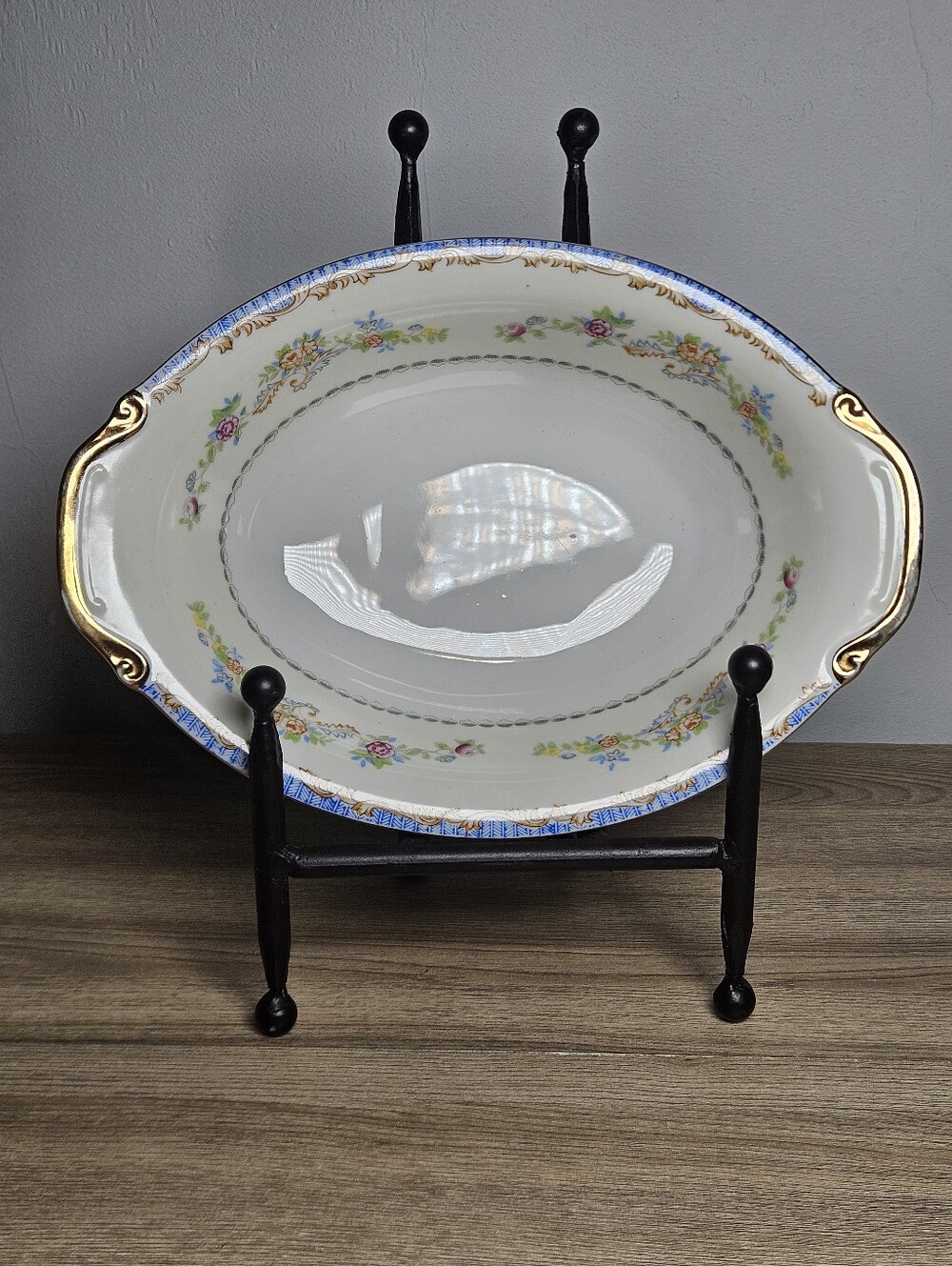 Chatham China Japan Oval Vegetable Serving Bowl Floral Gold Trim 10.5 Vintage